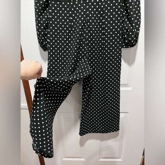 SOLD ZARA Black White Polka Dot Long sleeve Pant Jumpsuit Baggy leg Zip V neck - Picture 8 of 14
